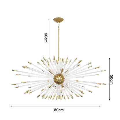 Luxury Gold Glass Rod Hanging Chandelier for Living Dining - L80XW50cm / NOT dimm Warm