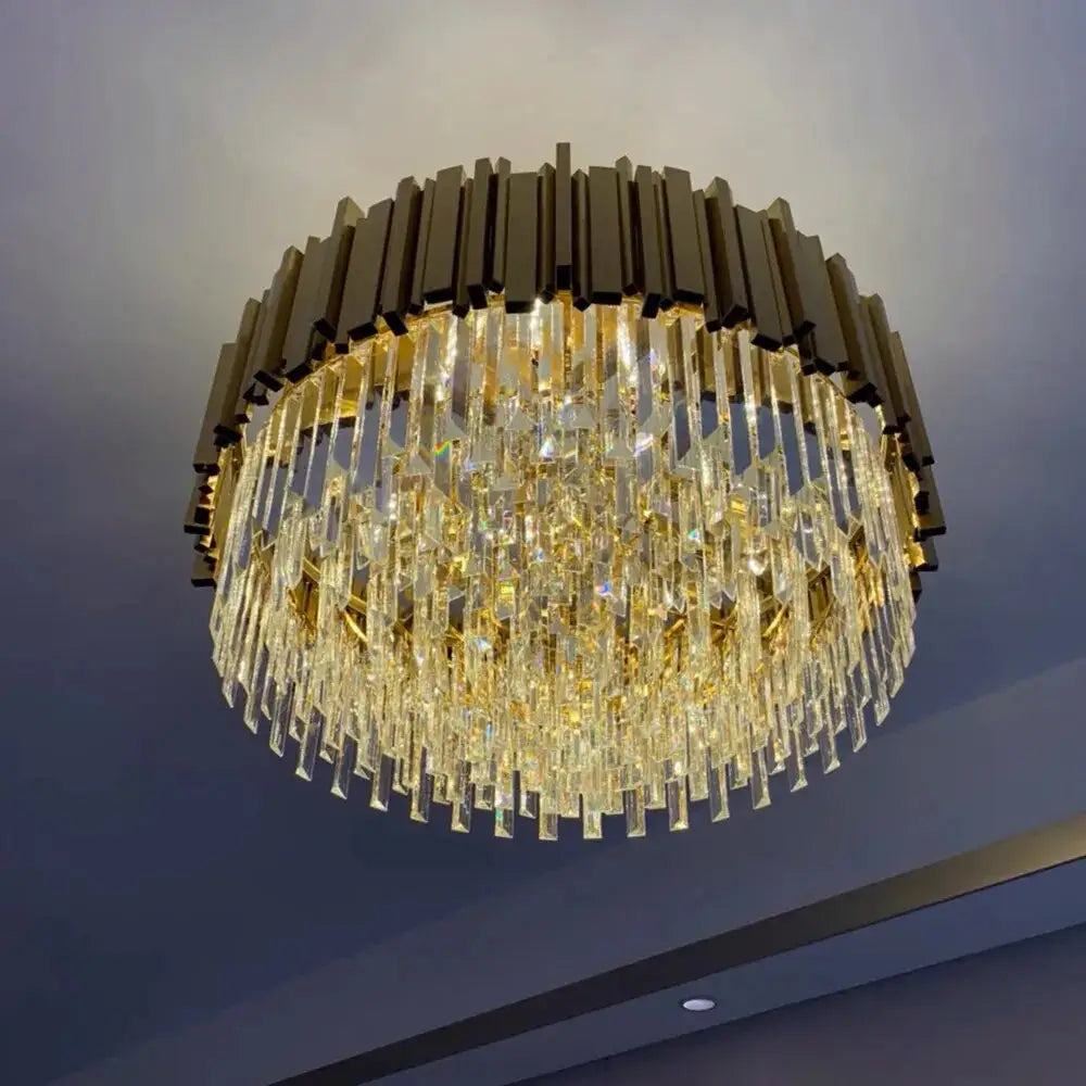 Luxury Gold Hanging Crystal Round Chandelier for Living Dining