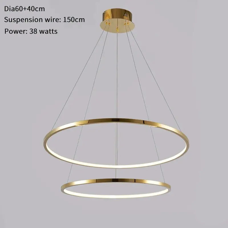 Luxury Gold Hanging Ring Chandelier for Staircase Living Hall - 60X40cm / Dimmable warm