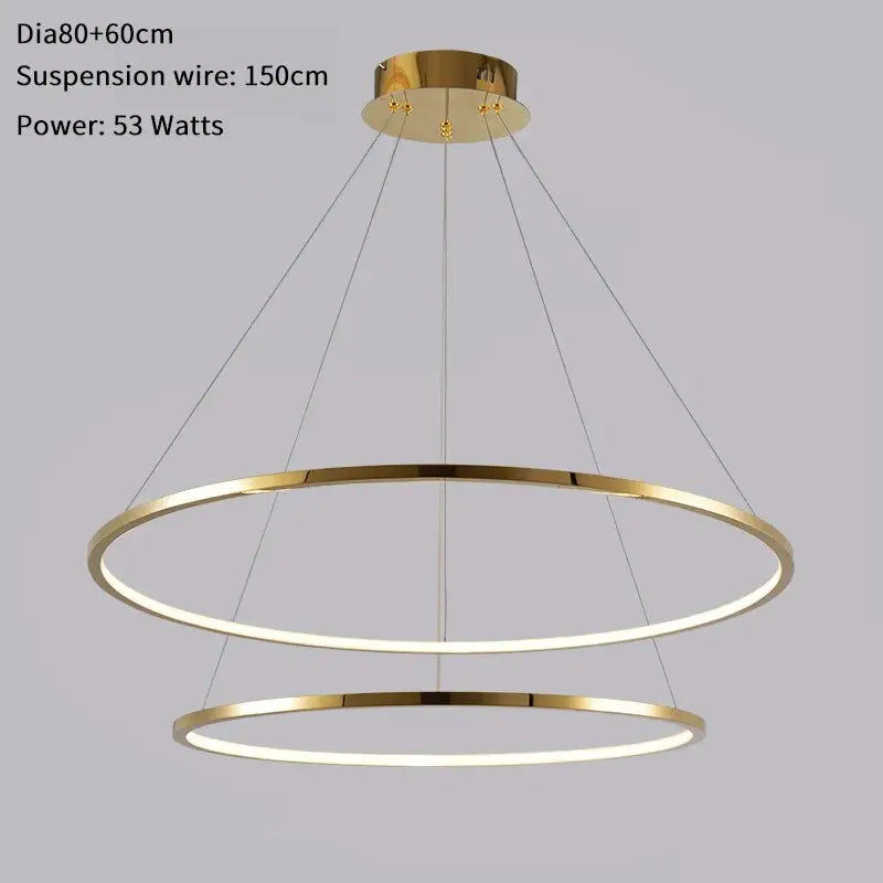 Luxury Gold Hanging Ring Chandelier for Staircase Living Hall - 80X60cm / Dimmable warm