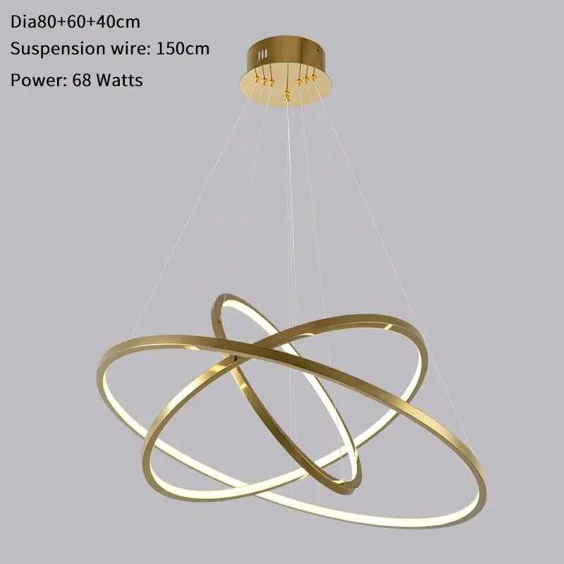 Luxury Gold Hanging Ring Chandelier for Staircase Living Hall - 80x60x40cm / Dimmable