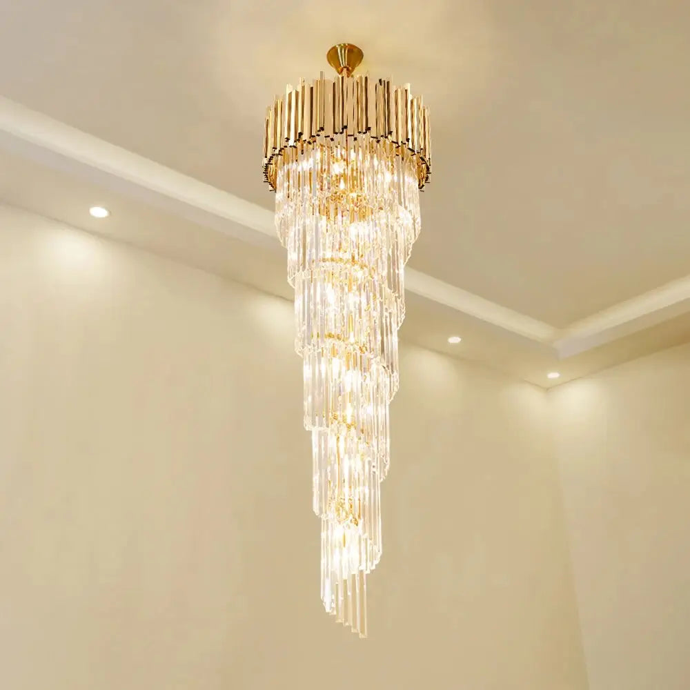 Luxury Gold Long Crystal Chandelier for Staircase Living Lobby