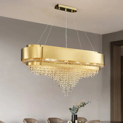 Luxury Gold Oval Crystal Chandelier for Dining Kitchen island