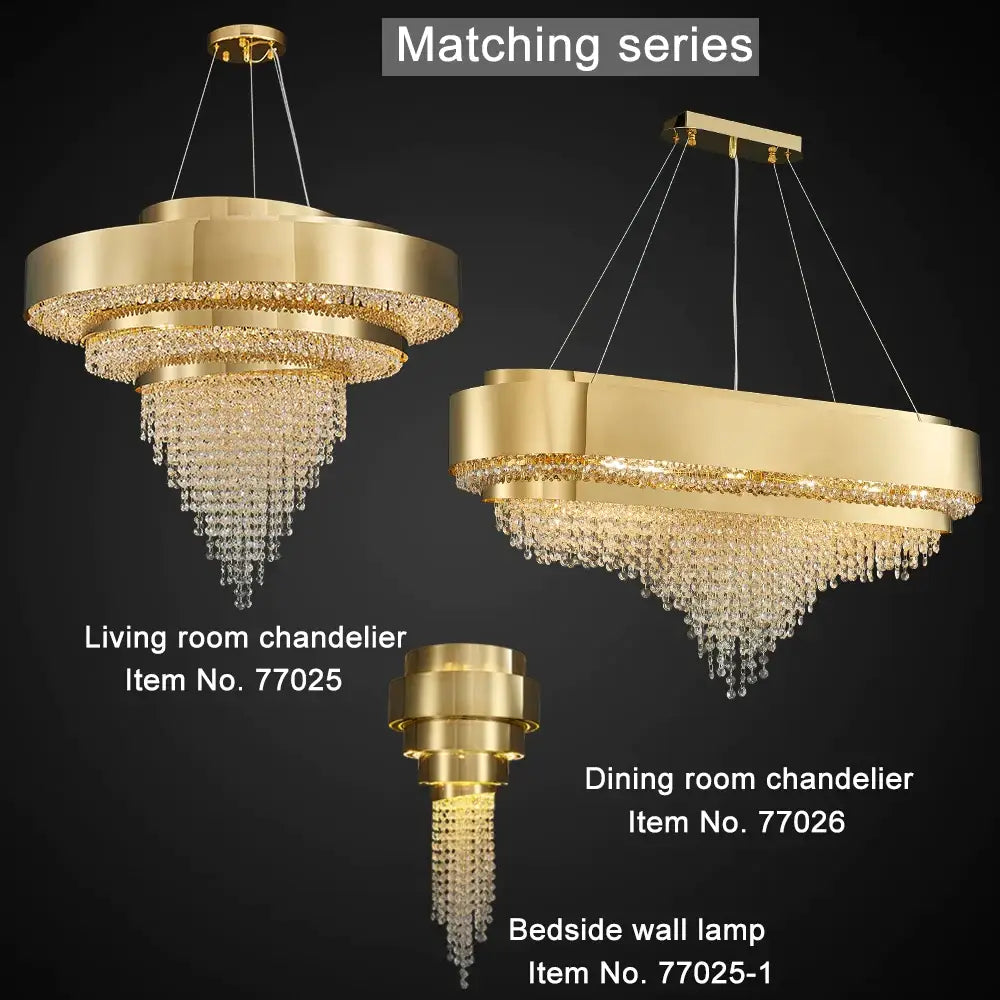 Luxury Gold Oval Crystal Chandelier for Dining Kitchen island