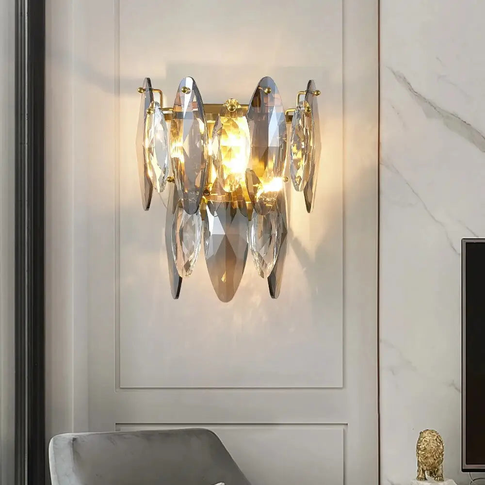 Luxury Gray Smoky Crystal Wall Sconce for Living Bedroom - Sconces