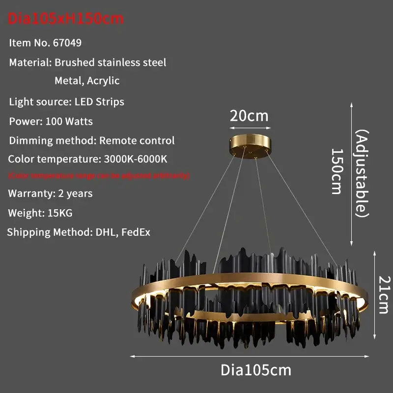 Luxury Hanging Crystal Round Chandelier for Living Dining Bedroom - Dia105cm(Black)