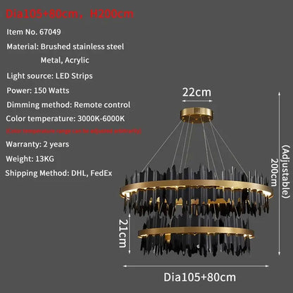 Luxury Hanging Crystal Round Chandelier for Living Dining Bedroom - Dia105x80cm(Black)