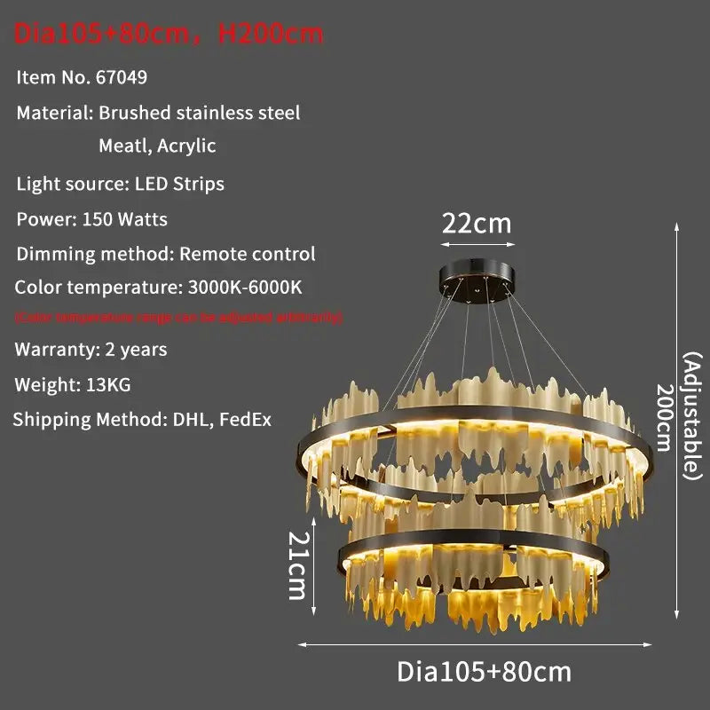 Luxury Hanging Crystal Round Chandelier for Living Dining Bedroom - Dia105x80cm(Gold)