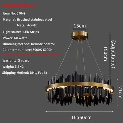 Luxury Hanging Crystal Round Chandelier for Living Dining Bedroom - Dia60cm(Black)