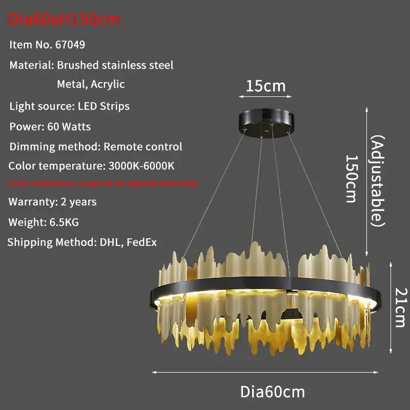 Luxury Hanging Crystal Round Chandelier for Living Dining Bedroom - Dia60cm(Gold)