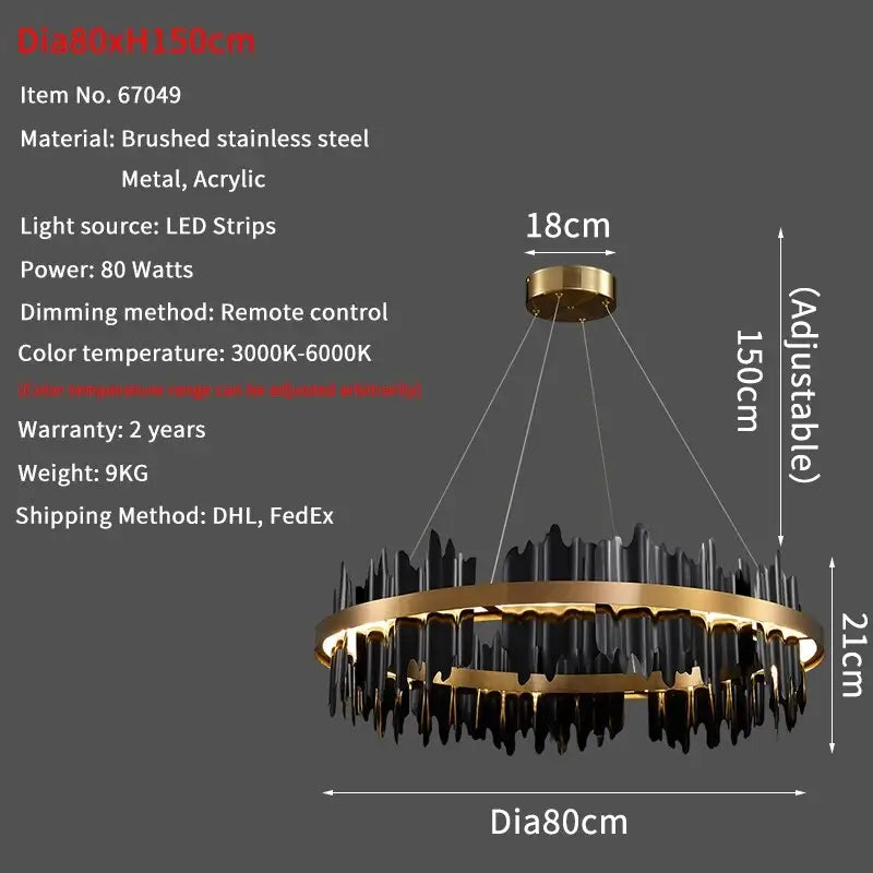 Luxury Hanging Crystal Round Chandelier for Living Dining Bedroom - Dia80cm(Black)