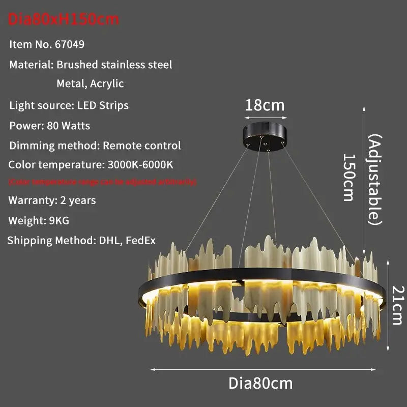 Luxury Hanging Crystal Round Chandelier for Living Dining Bedroom - Dia80cm(Gold)