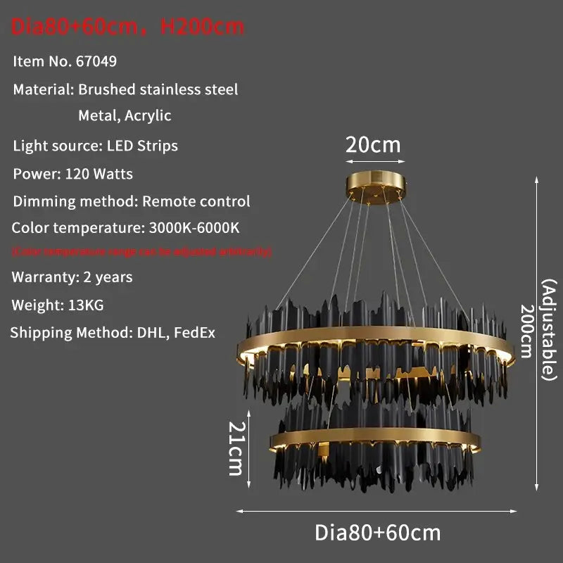 Luxury Hanging Crystal Round Chandelier for Living Dining Bedroom - Dia80x60cm(Black)