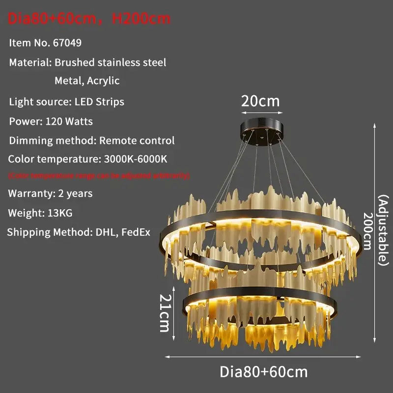 Luxury Hanging Crystal Round Chandelier for Living Dining Bedroom - Dia80x60cm(Gold)