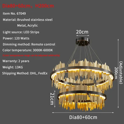 Luxury Hanging Crystal Round Chandelier for Living Dining Bedroom - Dia80x60cm(Gold)