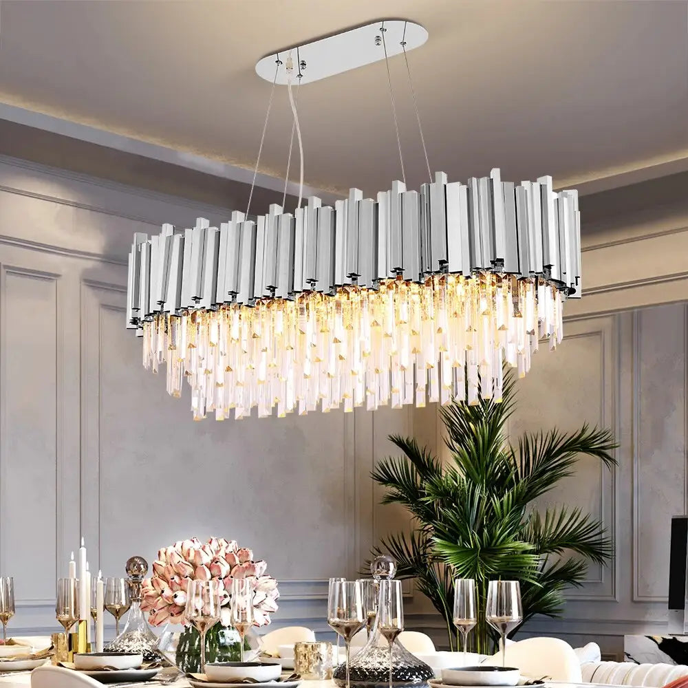 Luxury Hanging Rectangle Crystal Chandelier for Dining Kitchen