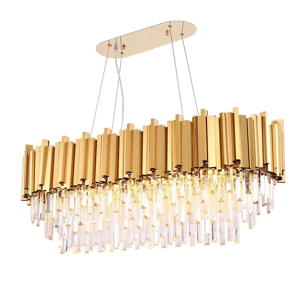 Luxury Hanging Rectangle Crystal Chandelier for Dining Kitchen - Gold / L80xW30xH40cm NON