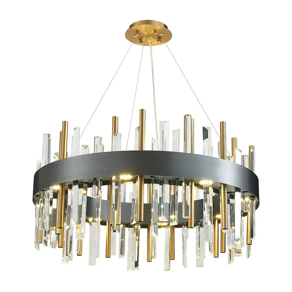 Luxury Hanging Round Crystal Chandelier for Living Bedroom - Black / Dia60cm Warm light