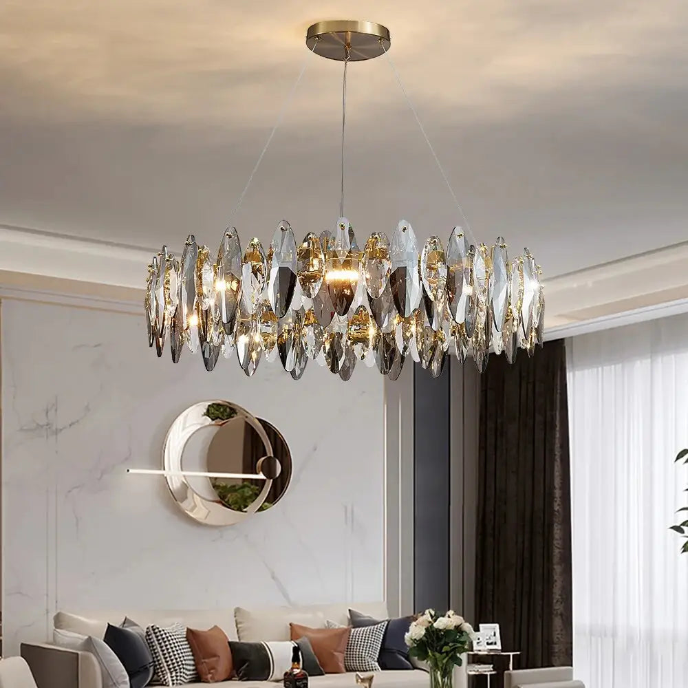 Luxury Hanging Wave Round Crystal Chandelier for Living