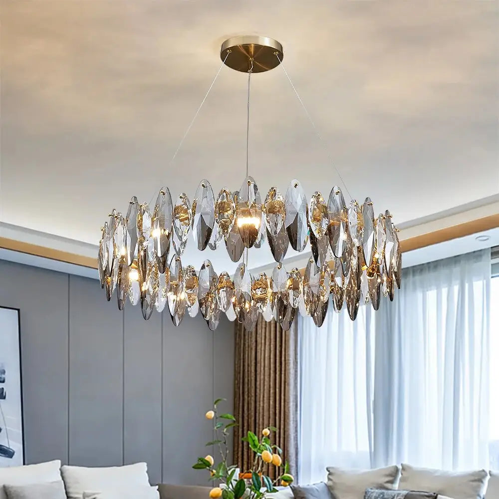 Luxury Hanging Wave Round Crystal Chandelier for Living