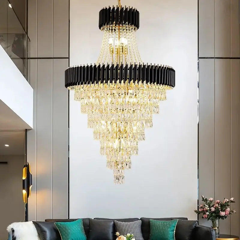 Luxury Large Crystal Chandelier for Staircase Living Hallway - Dia40xH80cm / Black NON