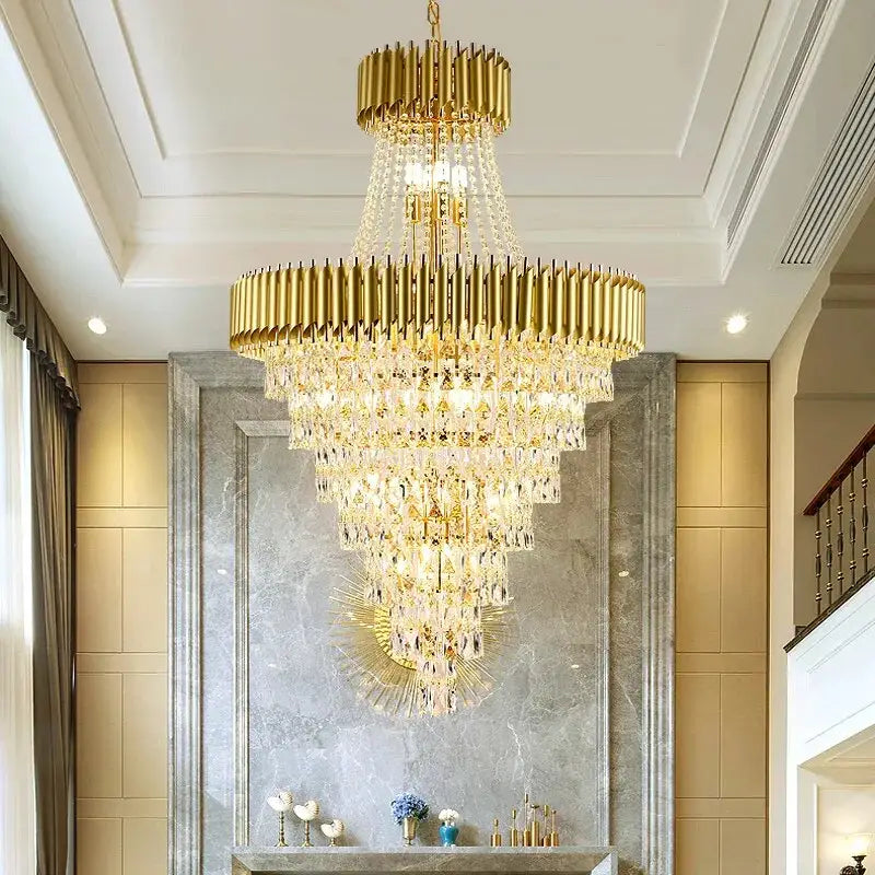 Luxury Large Crystal Chandelier for Staircase Living Hallway - Dia40xH80cm / Gold NON