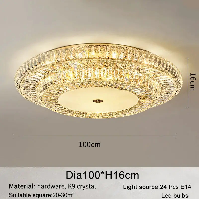 Luxury Large Gold Ceiling Crystal Chandelier for Living Bedroom - Dia100cm / NON dimm