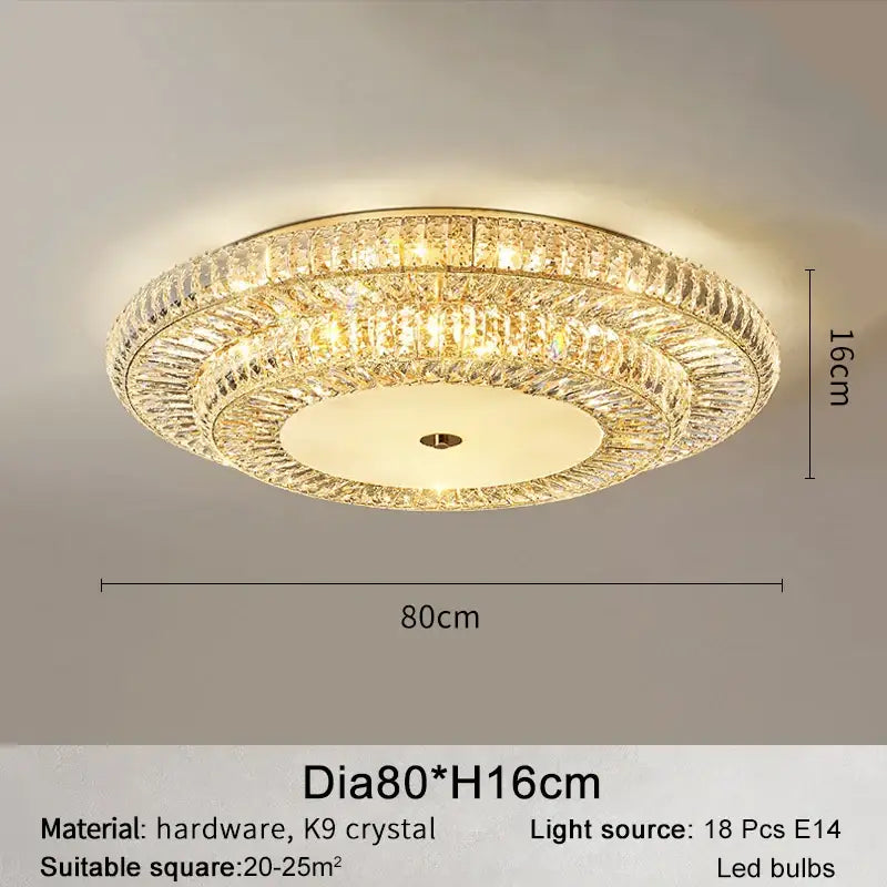 Luxury Large Gold Ceiling Crystal Chandelier for Living Bedroom - Dia80cm / NON dimm warm