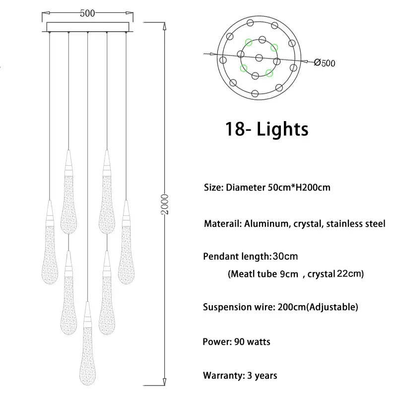 Luxury Long Gold Crystal Spiral Chandelier for Staircase Living - 18 lights(Freely) / NON