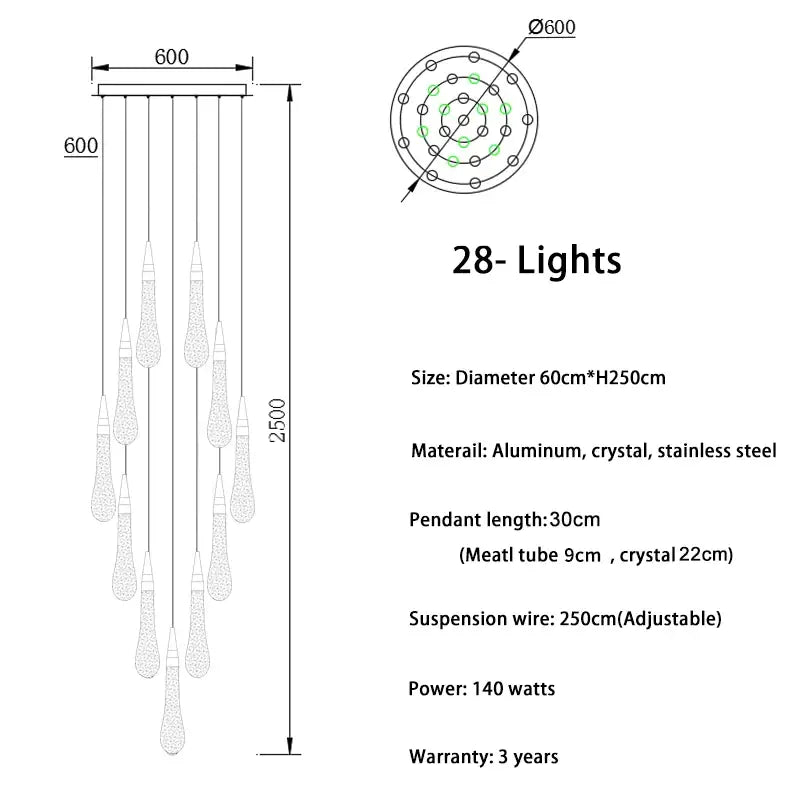 Luxury Long Gold Crystal Spiral Chandelier for Staircase Living - 28 lights(Freely) / NON