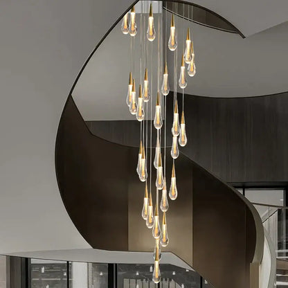 Luxury Long Gold Crystal Spiral Chandelier for Staircase Living