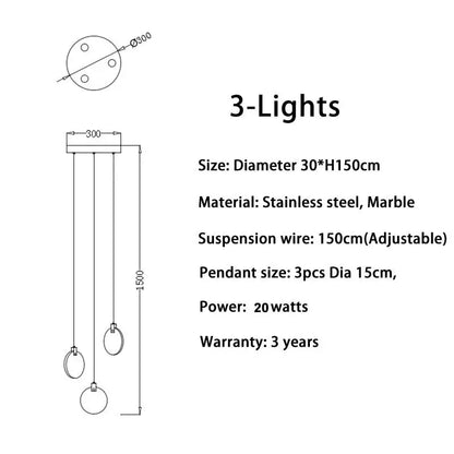 Luxury Long Marble Chandelier for Staircase Lobby Hallway - 3 lights / NOT dimm warm light