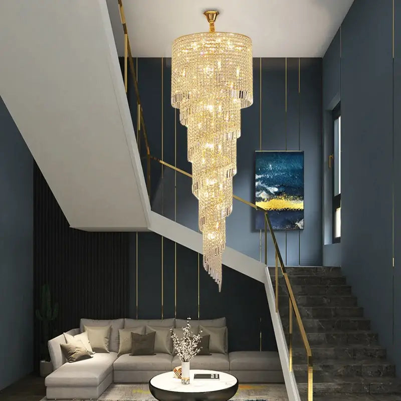 Luxury Long Spiral Chandelier for Staircase Living Hall