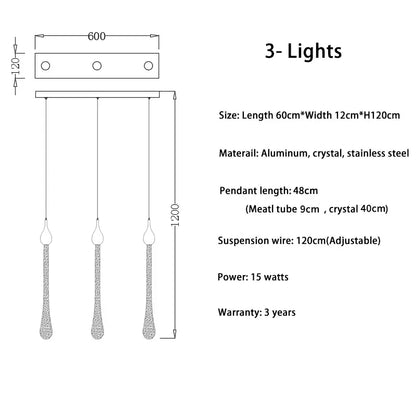 Luxury Long Water Drop Hanging Chandelier for Staircase Hallway - 3 lights / NON dimm