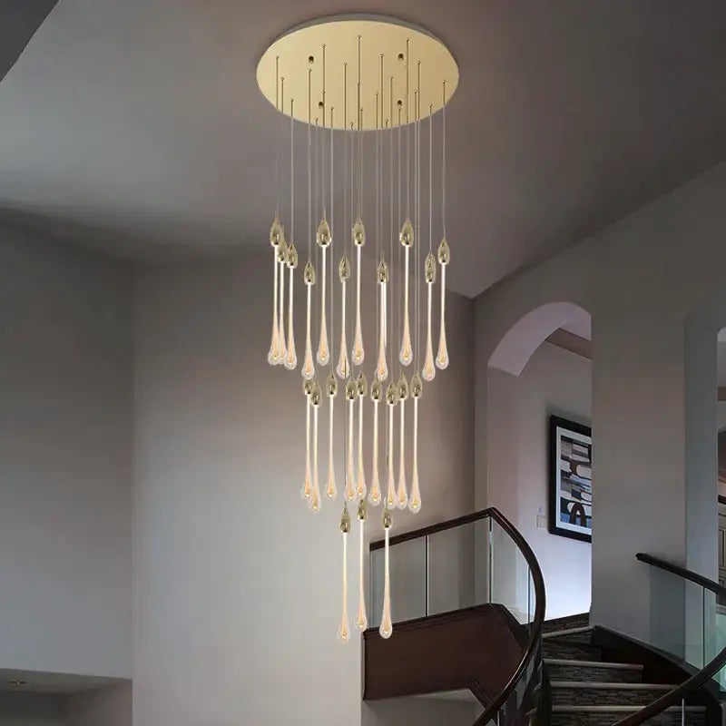 Luxury Long Water Drop Hanging Chandelier for Staircase Hallway