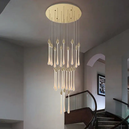 Luxury Long Water Drop Hanging Chandelier for Staircase Hallway