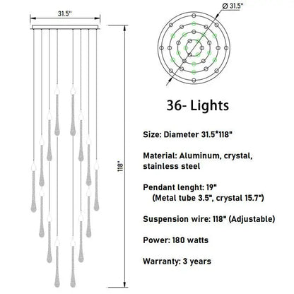 Luxury Modern Crystal Chandelier for Staircase Living Bathroom - Home & Garden > Lighting