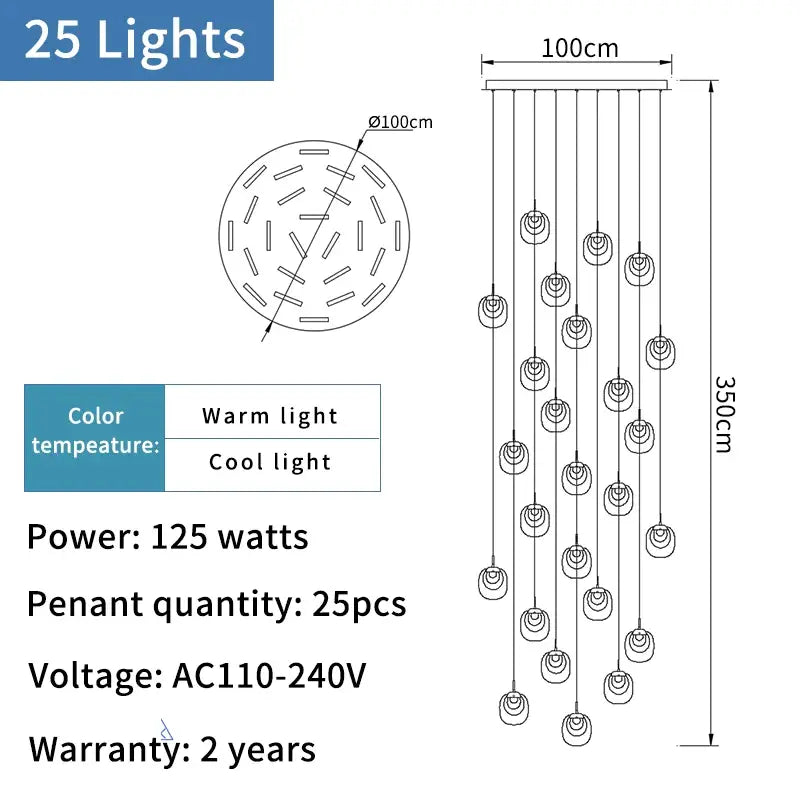 Luxury Modern Spiral Crystal Chandelier for Staircase Living - Dia100xH350cm / NON dimm