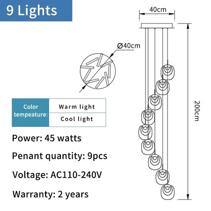 Luxury Modern Spiral Crystal Chandelier for Staircase Living - Dia40xH200cm / NON dimm