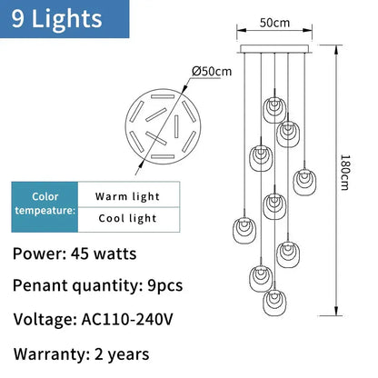 Luxury Modern Spiral Crystal Chandelier for Staircase Living - Dia50xH180cm / NON dimm