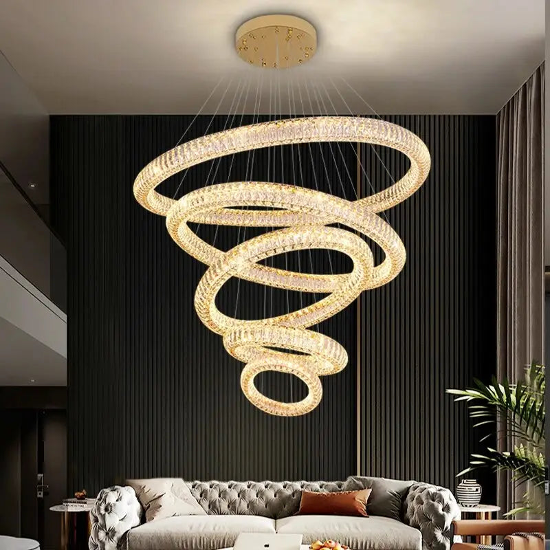 Luxury Ring Hanging Crystal Chandelier for Staircase Living