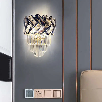 Luxury Smoky Gray Crystal Wall Sconce for Bedside Bedroom - Sconces