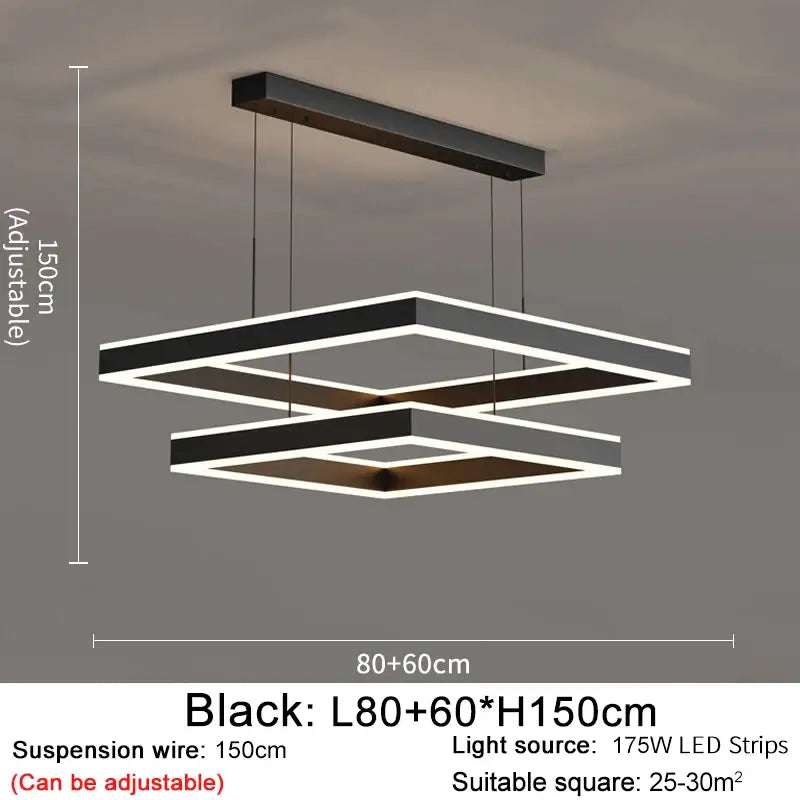 Luxury Square Hanging Chandelier for Living Dining Bedroom - 2 layers(Black) / NON dimm