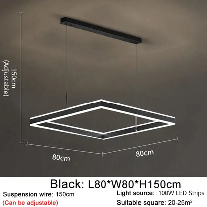 Luxury Square Hanging Chandelier for Living Dining Bedroom - L80xW80xH8cm(Black) / NON