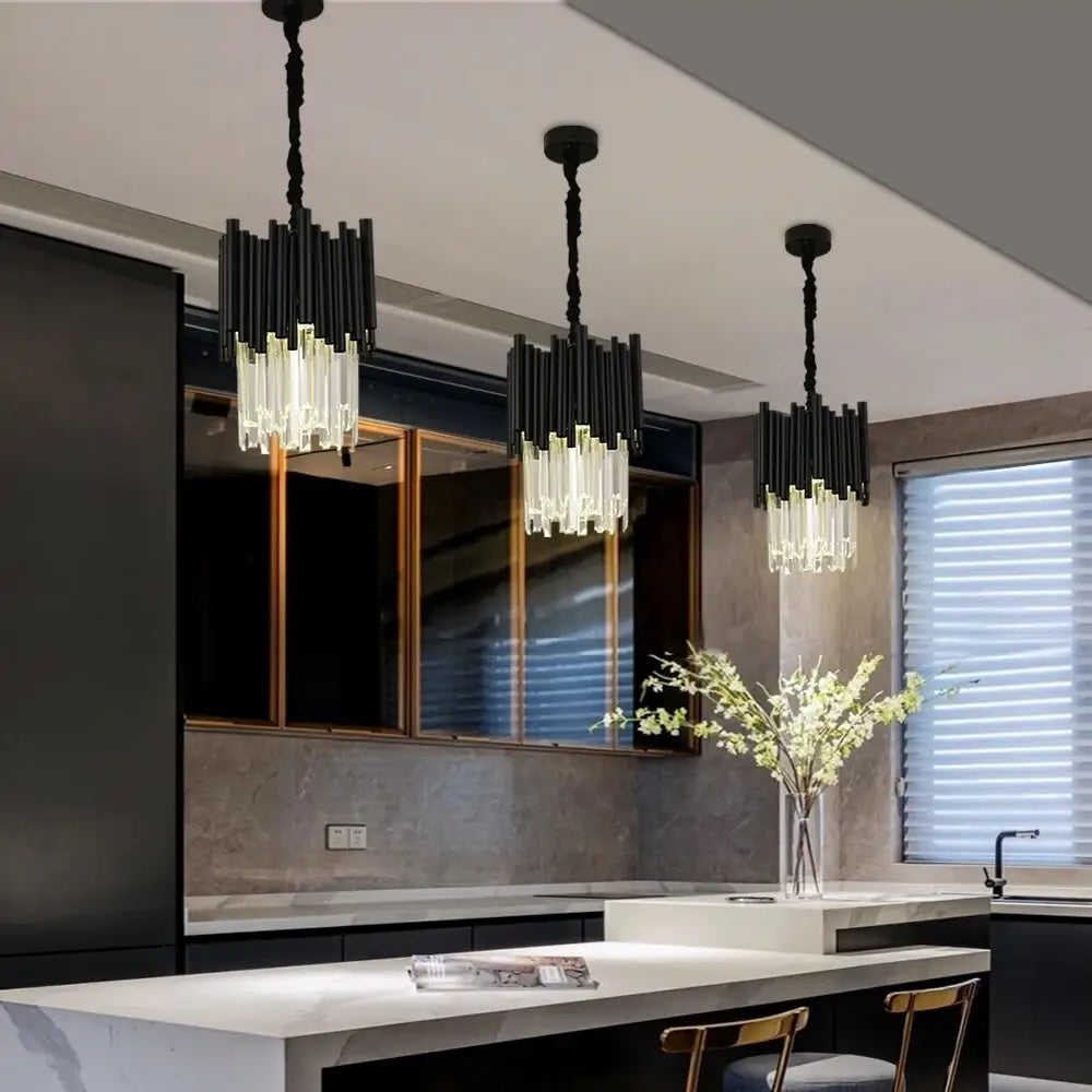Modern Black Hanging Crystal Chandelier for Dining Kitchen