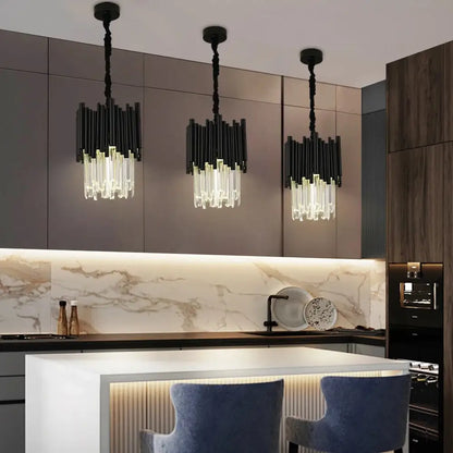Modern Black Hanging Crystal Chandelier for Dining Kitchen