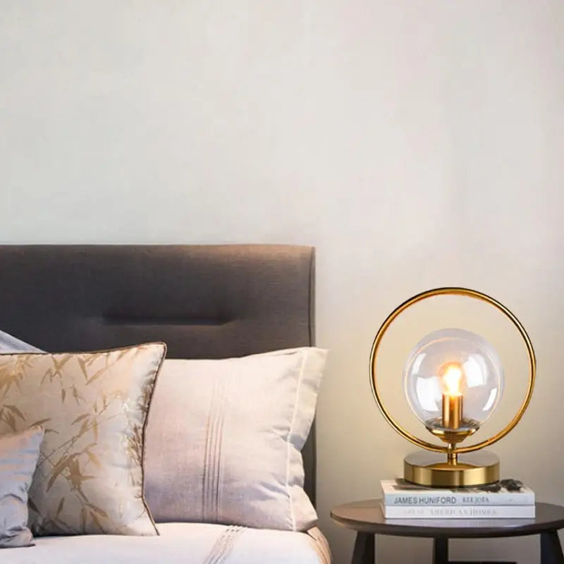 Modern Brass Glass Ball Ring Bedside Table Lamp - Home & Garden > Lighting Lamps