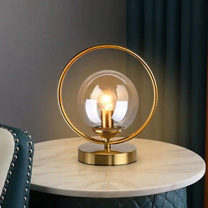 Modern Brass Glass Ball Ring Bedside Table Lamp - Amber - Home & Garden > Lighting Lamps