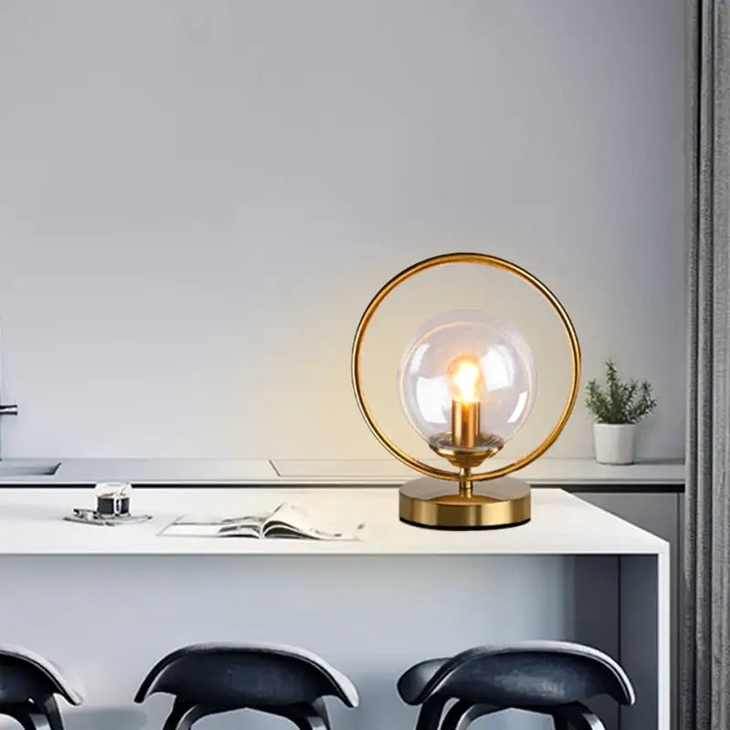 Modern Brass Glass Ball Ring Bedside Table Lamp - Transparent - Home & Garden > Lighting