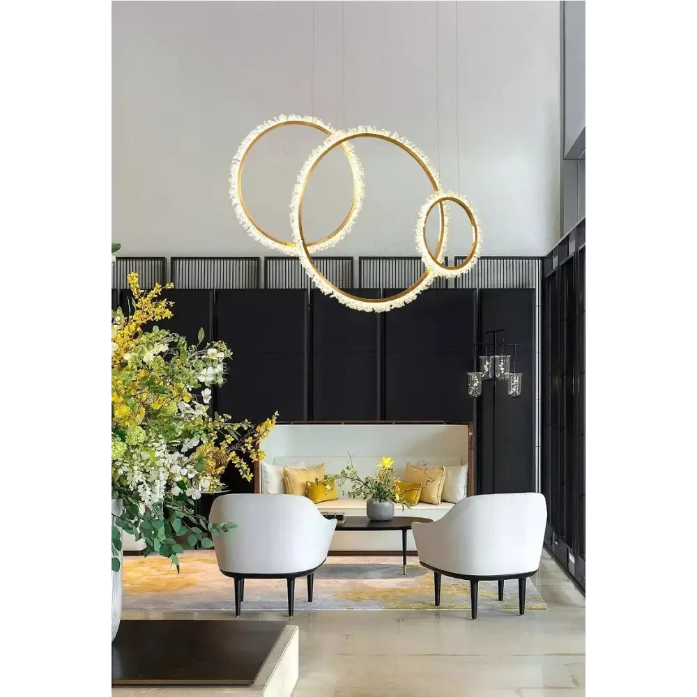 Modern Crystal Ring LED Pendant Light for Living Dining - Lighting